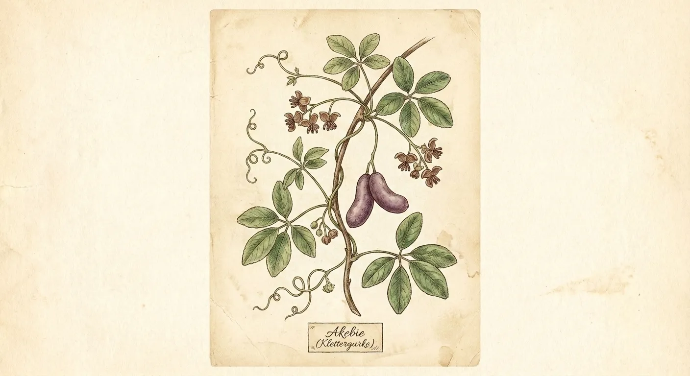 Botanische Illustration: Akebie (Klettergurke)