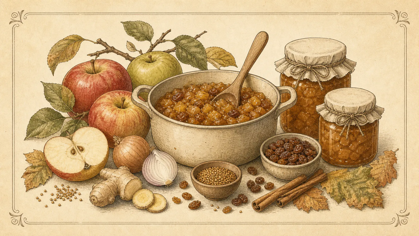 Botanische Illustration zu Apfel-Chutney