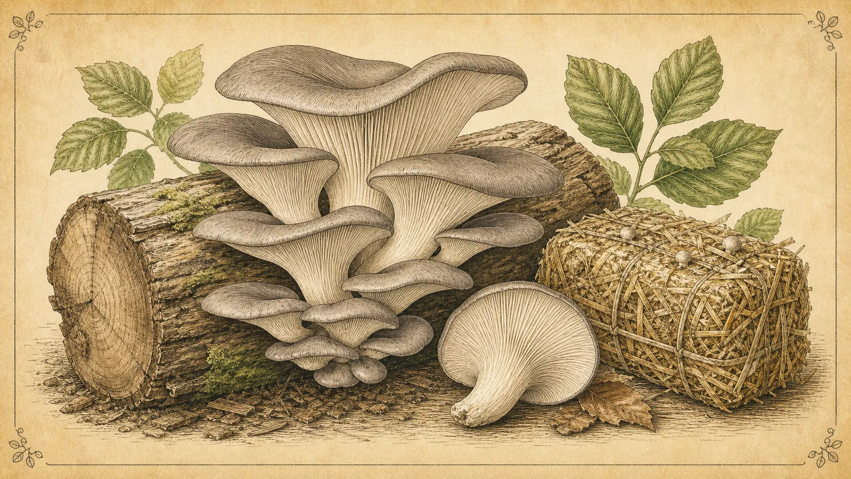 Botanische Illustration zu Austernseitling