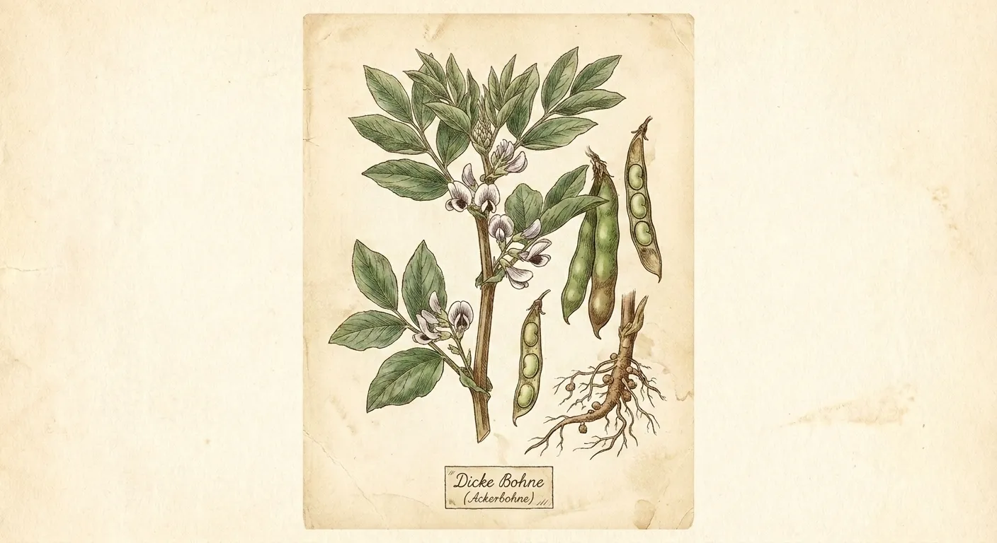 Botanische Illustration: Dicke Bohne (Ackerbohne)