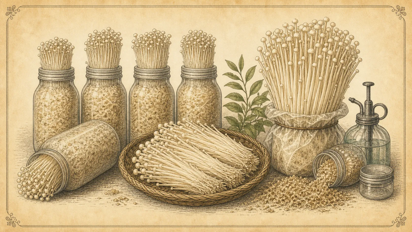 Botanische Illustration zu Enoki