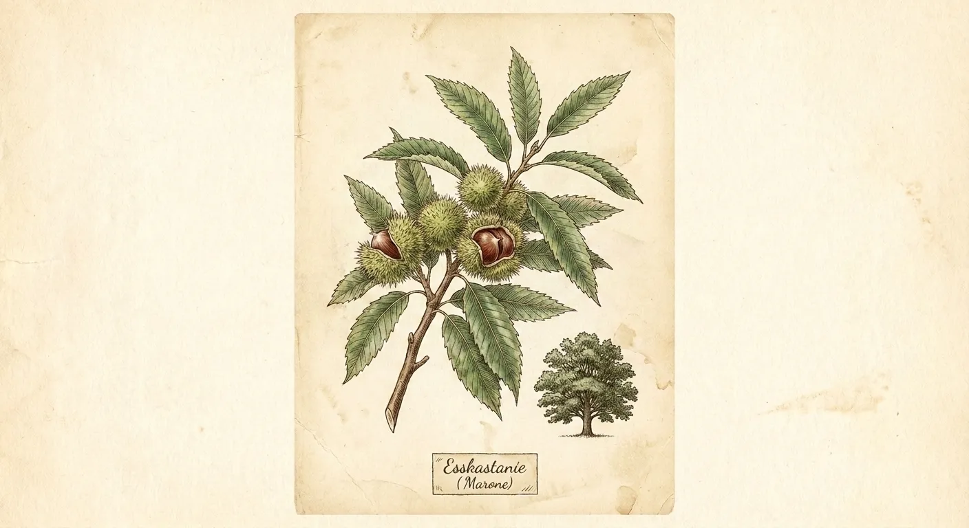 Botanische Illustration: Esskastanie (Marone)