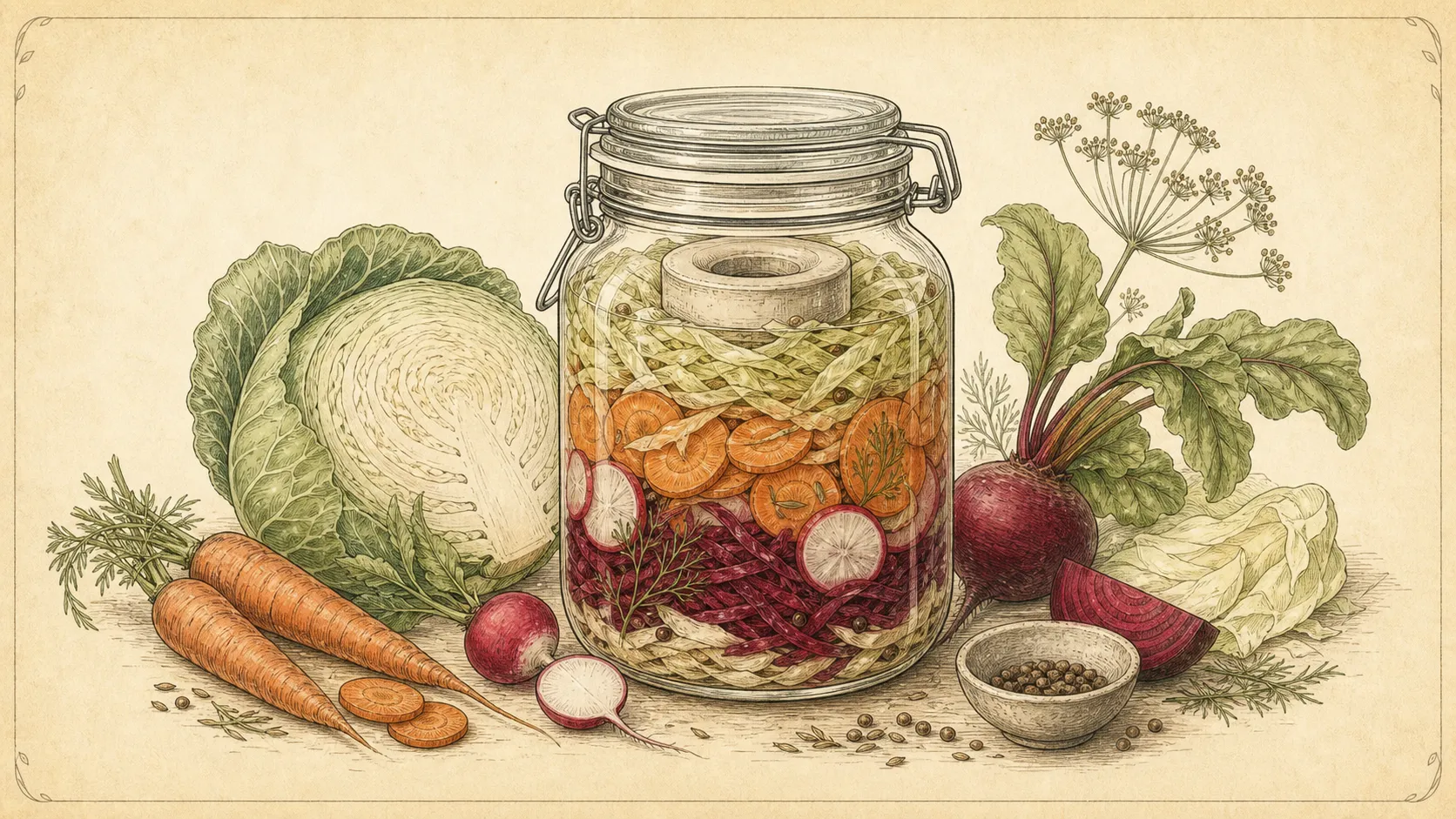 Botanische Illustration zu Fermentiertes Gemüse