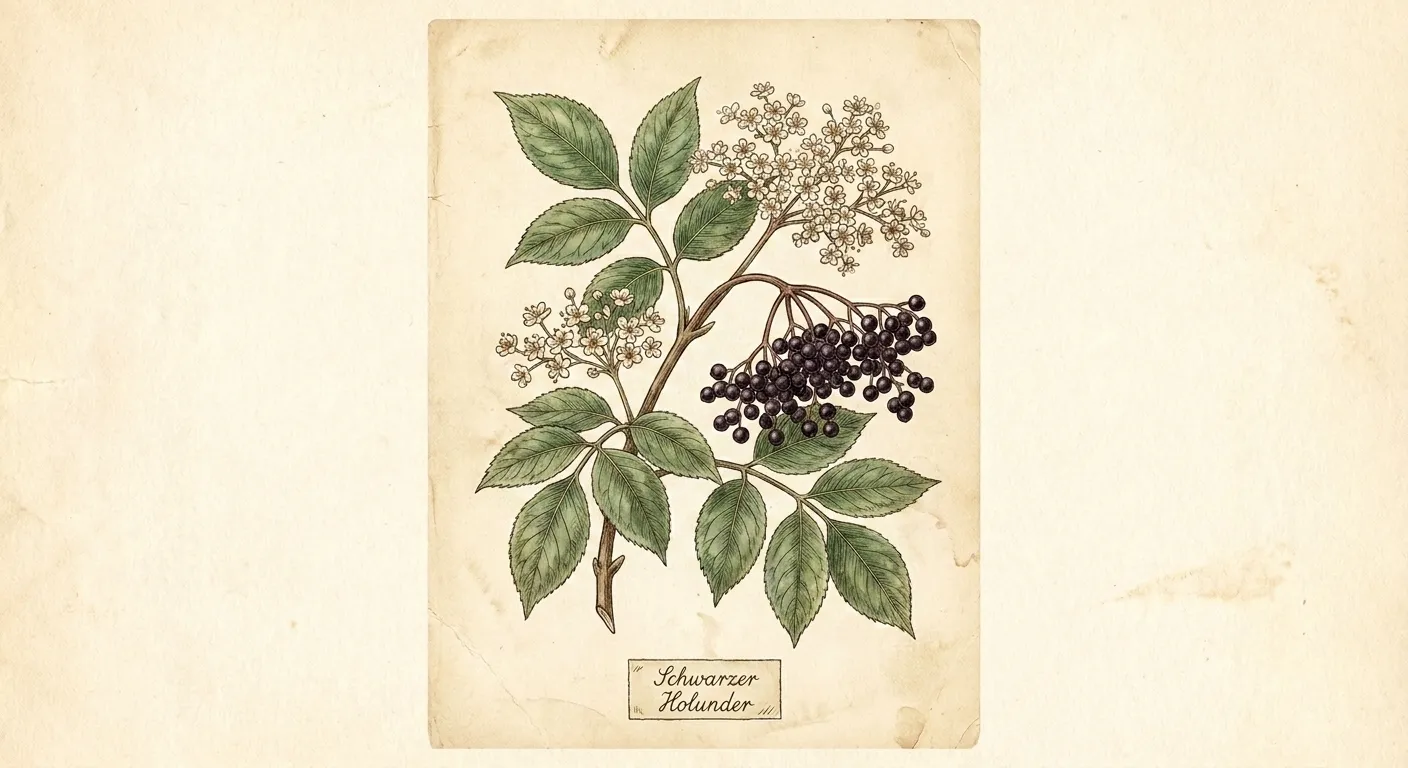 Botanische Illustration: Schwarzer Holunder