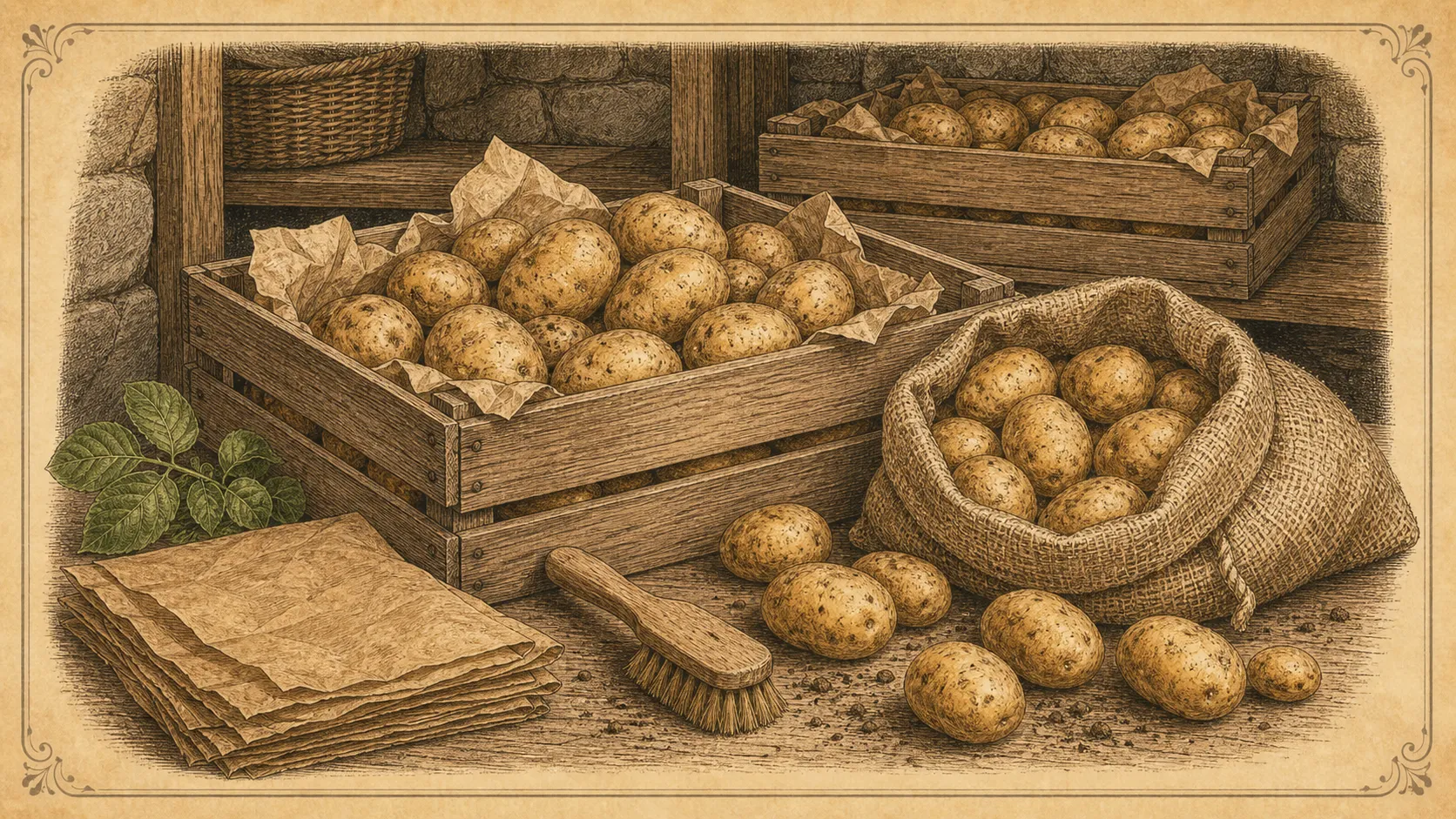 Botanische Illustration zu Kartoffeln richtig einlagern