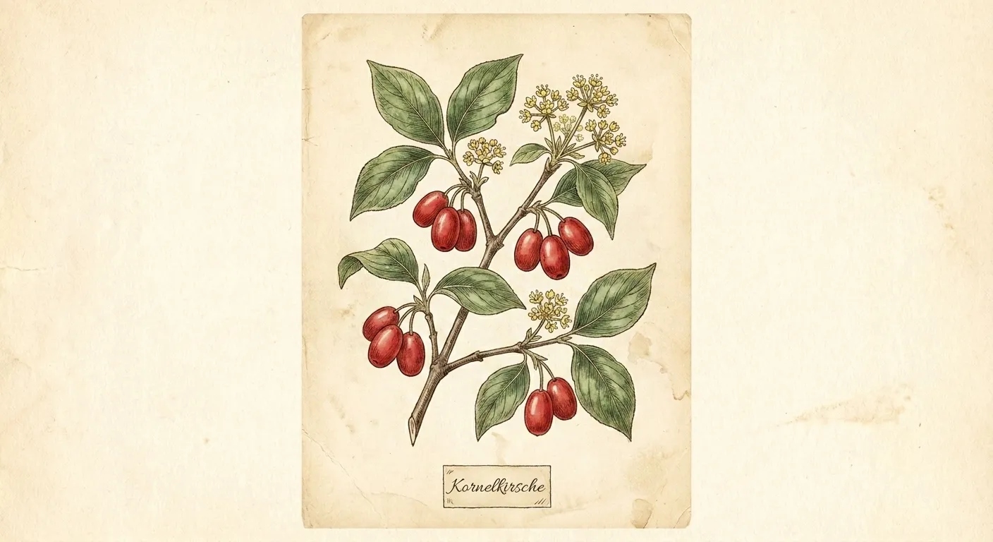 Botanische Illustration: Kornelkirsche