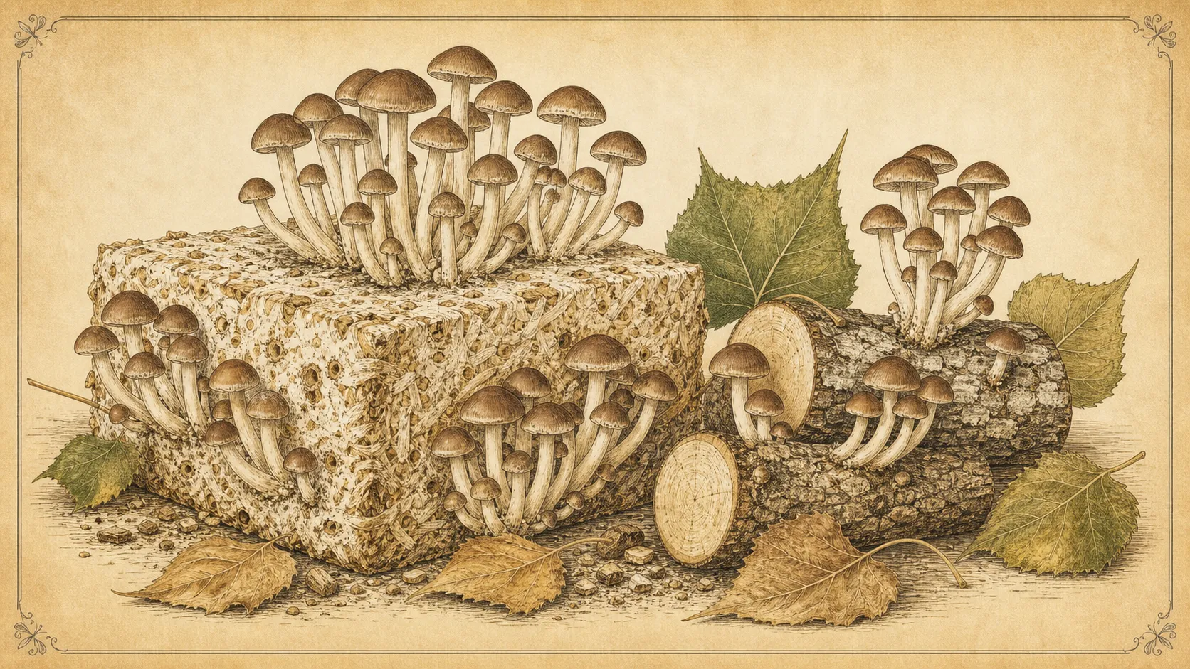 Botanische Illustration zu Pioppino