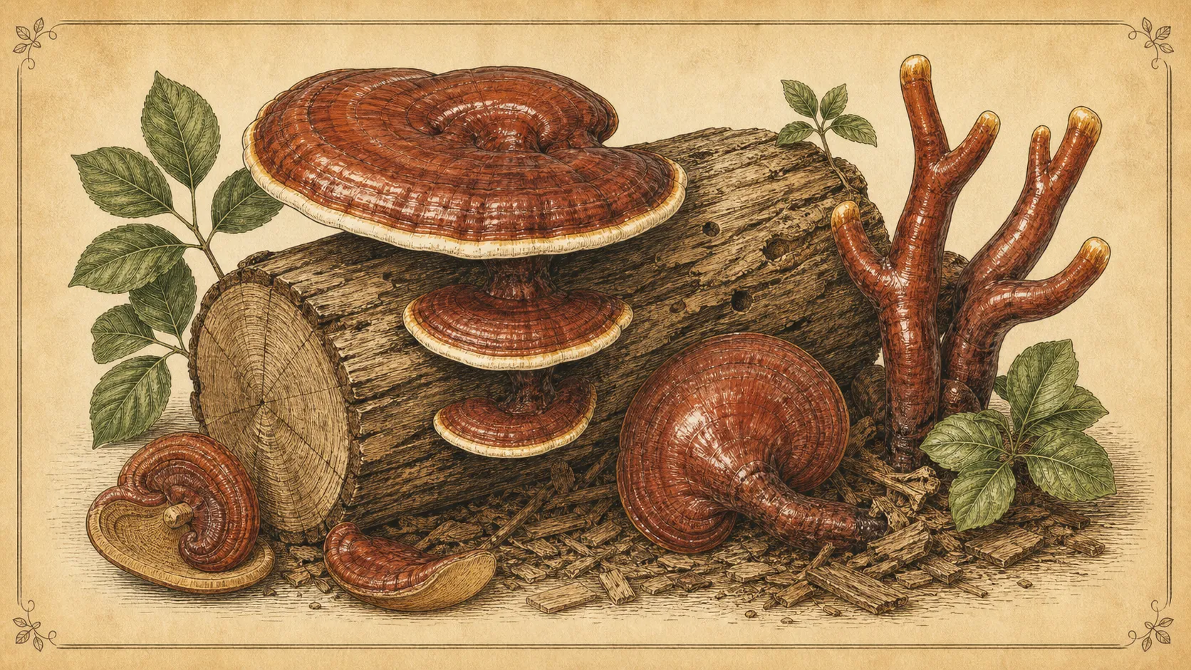 Botanische Illustration zu Reishi