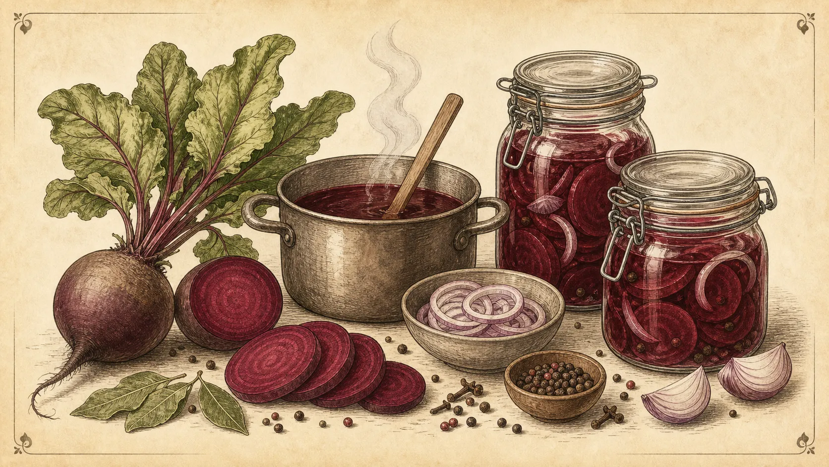 Botanische Illustration zu Rote Bete süß-sauer einlegen
