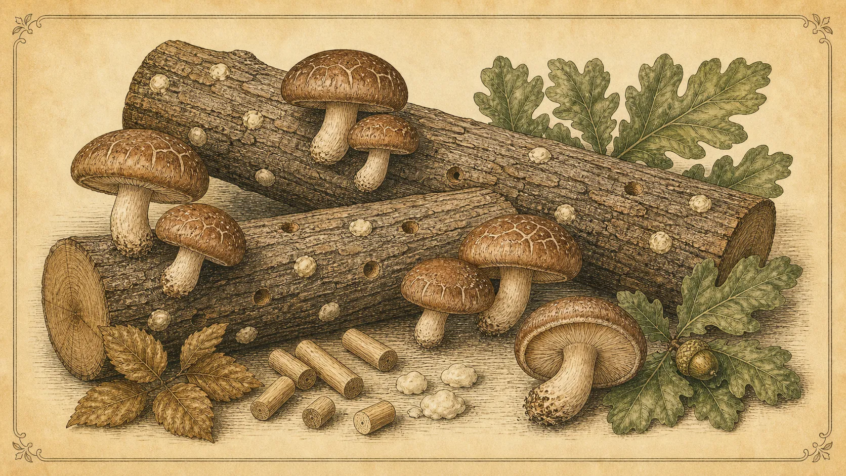 Botanische Illustration zu Shiitake
