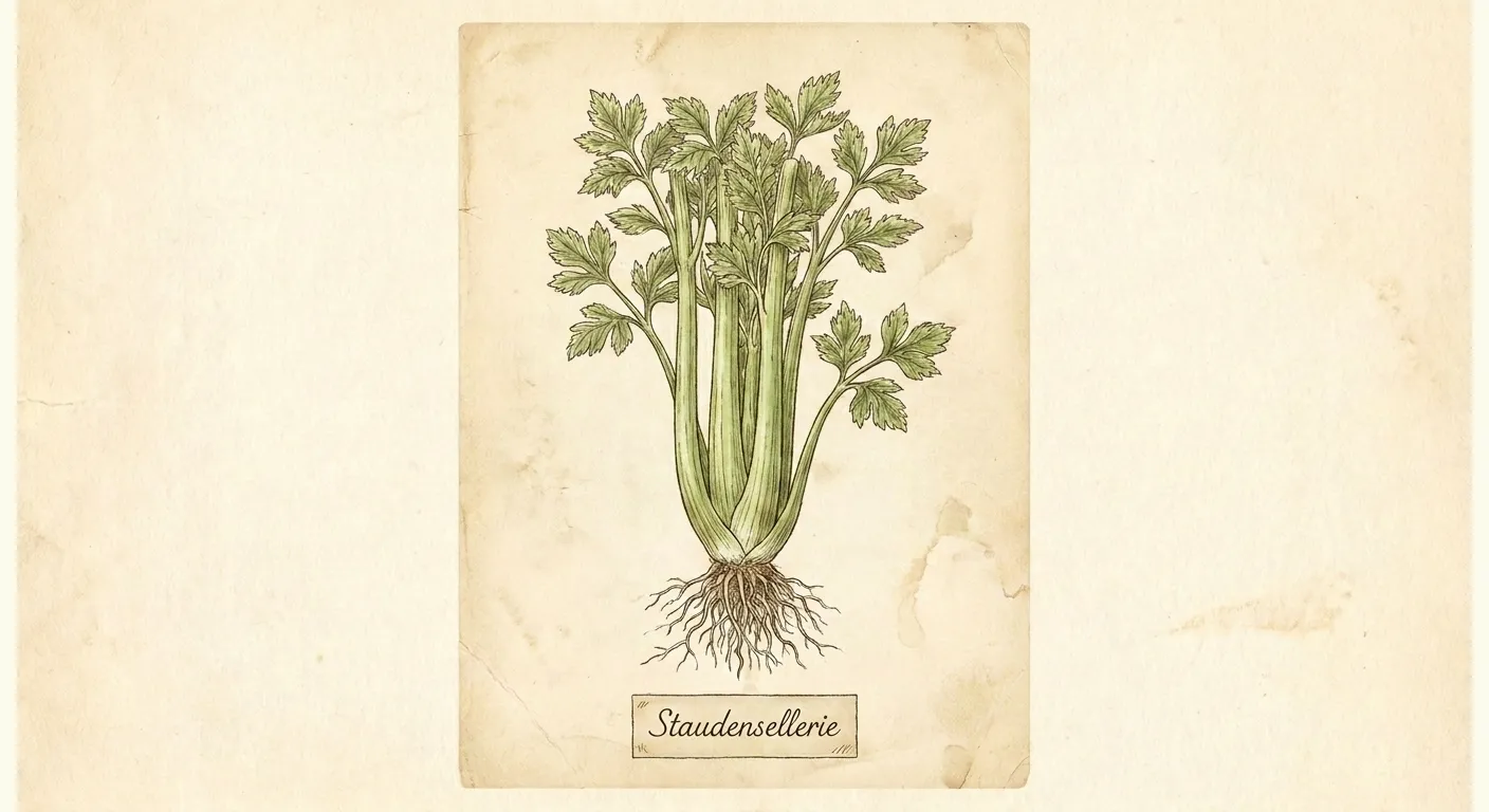 Botanische Illustration: Staudensellerie (Stangensellerie)
